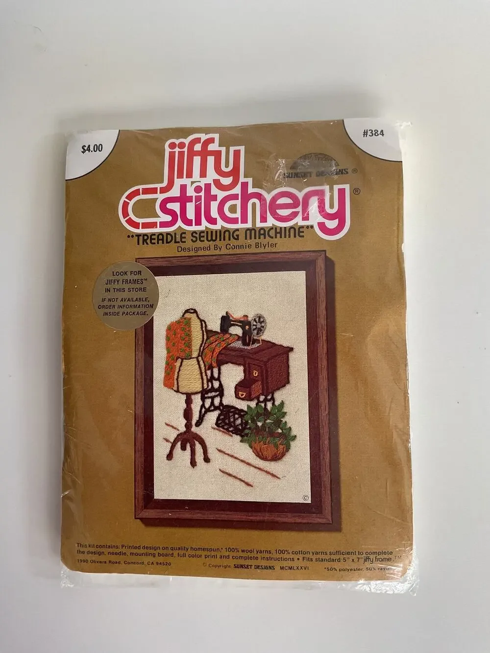 Vintage Needlecraft Kit Jiffy 384 Treadle Sewing Machine Stitchery Crewel NIP